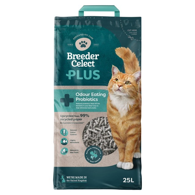 Breeder Celect PLUS Probiotic Recycled Paper Cat Litter 25L - British product
