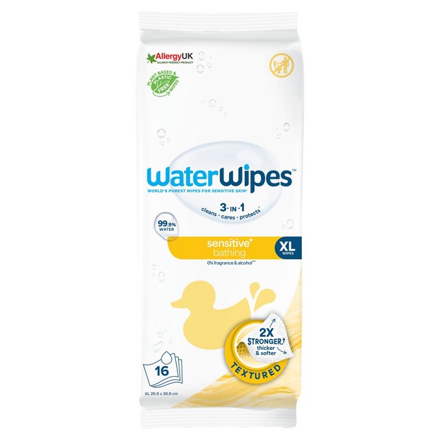 WaterWipes Sensitive+ Bathing Extra Large Baby Wipes 16 Pack (British brand)