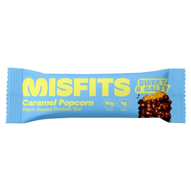 Misfits caramel popcorn protein bar 50g, imported from the UK