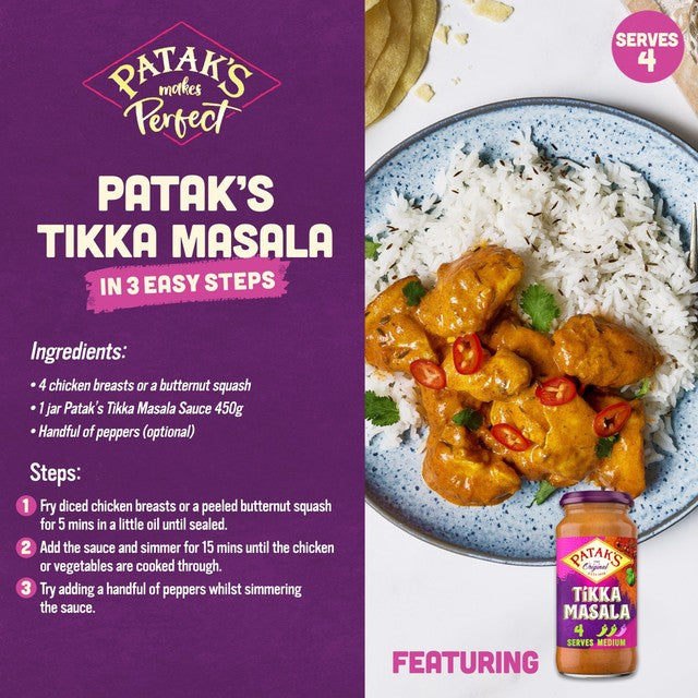 Patak's Tikka Masala Curry Sauce 450g, imported from the UK