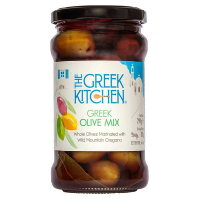 The Greek Kitchen Greek Olive Mix Whole Olives Sea Salt & Oregano 290g