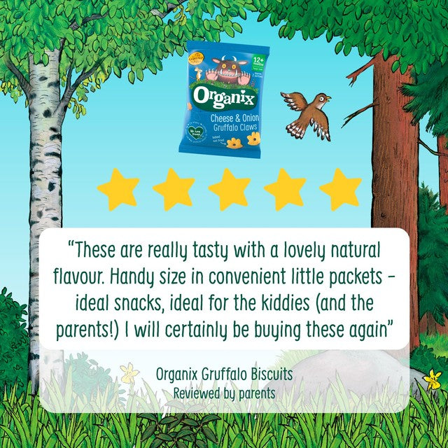 Organix Gruffalo cocoa and vanilla toddler biscuits 5 x 20g multipack, imported from the UK
