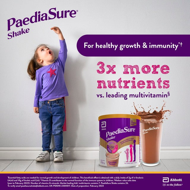 PaediaSure Chocolate nutritional shake powder 850g, imported from the UK