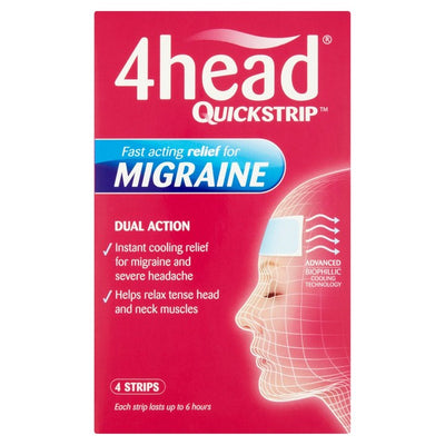 Dendron 4 Head QuickStrip, lingette gel rafraîchissante pour migraine, lot de 4