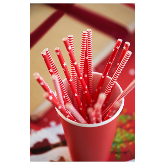 Duni Bio red and white paper straws 25 pack, imported from the UK