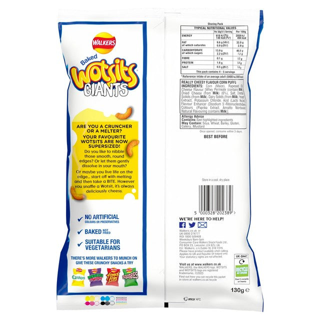 Wotsits Giants Really Cheesy crisps 130g (British brand)