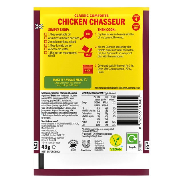 Colman's Chicken Chasseur seasoning mix 43g - British product