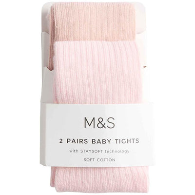 M&S Rib Tights Pink Baby Tights 12-18 M