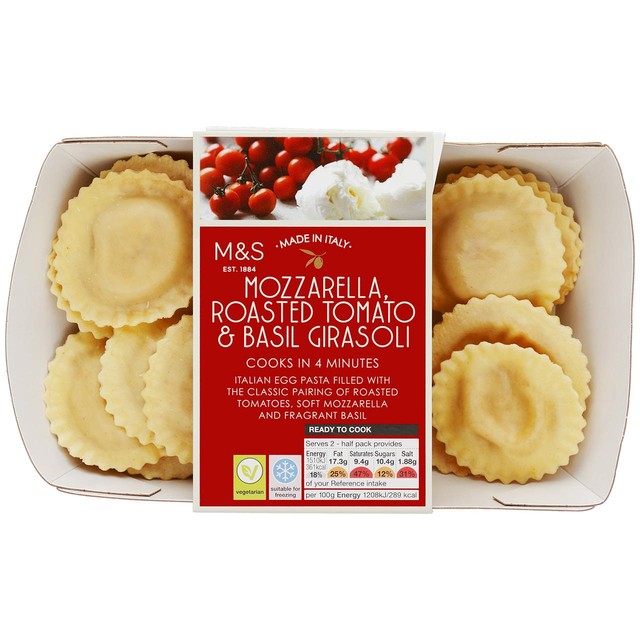 M&S Girasoli filled pasta with mozzarella and tomato 250g, imported from the UK