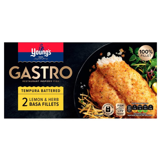 Young's lemon and herb tempura battered basa fillets 310g (British brand)