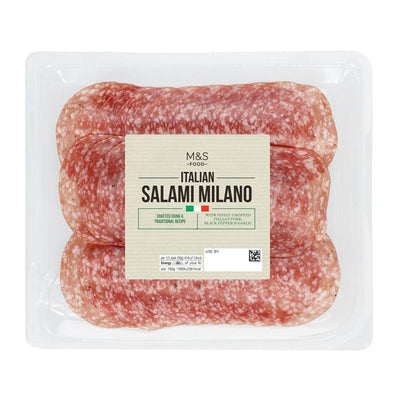 Marks and Spencer Skivet Italiensk Salami Milano Svartpepper Hvitløk Salami 90g