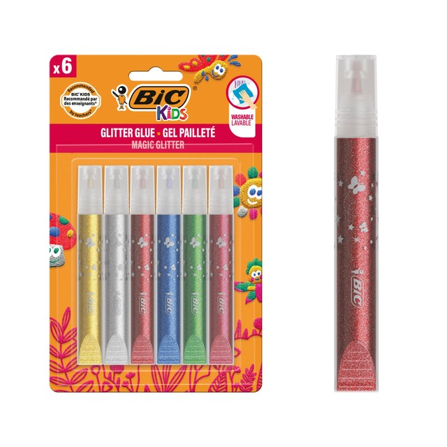 BIC kids metallic glitter glue pack of 6 - British product