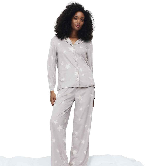M&S women's star print pyjama set in grey, size M, imported from the UK