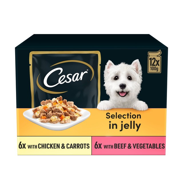 Cesar mixed selection wet dog food pouches 12 x 100g - British product