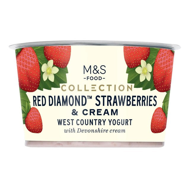 M&S strawberries and cream yogurt 150g, imported from the UK