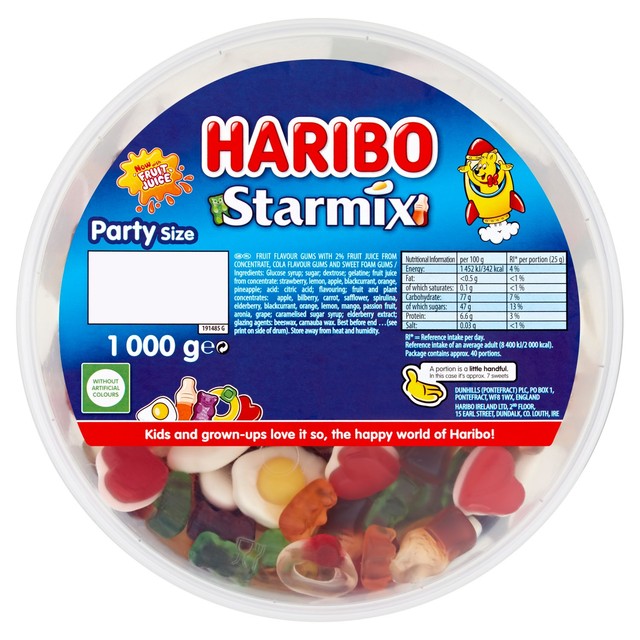Haribo Starmix fruit and cola gummy sweets 1kg tub, UK version