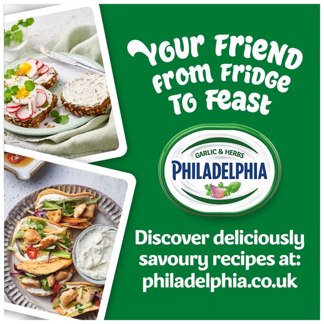 Philadelphia garlic and herbs soft cream cheese 165g, imported from the UK