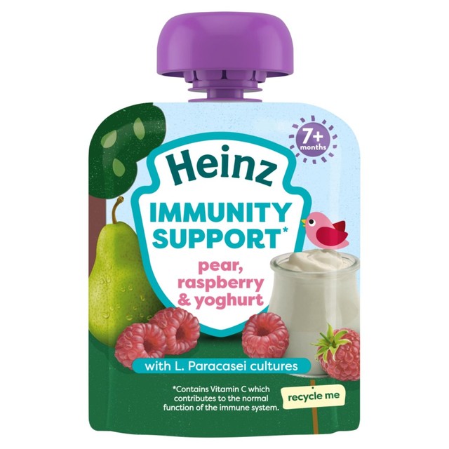 Heinz baby food pouches pear raspberry yogurt 85g, UK version