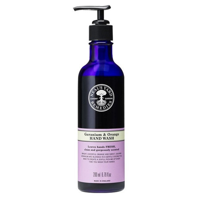 Neal's Yard Remedies geranium and orange hand wash 200ml, imported from the UK