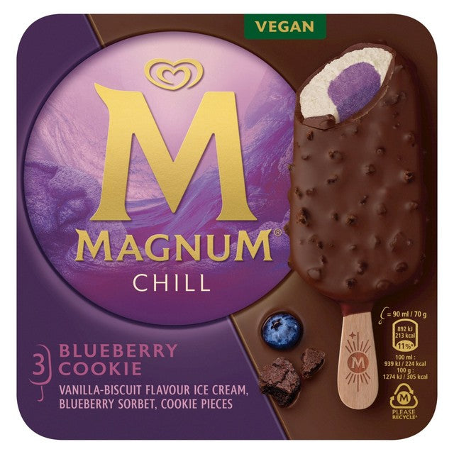 Magnum Chill Blueberry Cookie ice cream sticks 3 x 90ml, imported from the UK