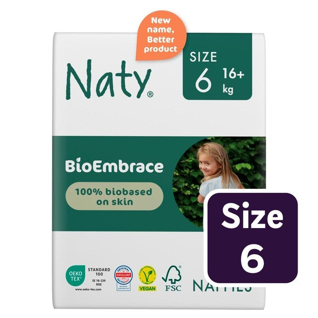 Naty BioEmbrace nappies Size 6 (16kg+), imported from the UK