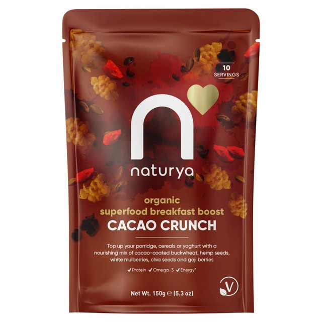 Naturya organic cacao crunch breakfast boost 150g, imported from the UK