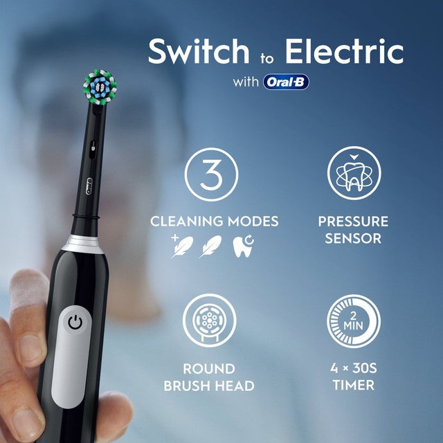 Oral-B Pro 1 Cross Action Black electric toothbrush with travel case, imported from the UK