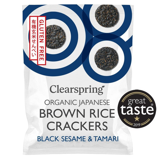 Clearspring organic black sesame tamari brown rice crackers 40g - British product