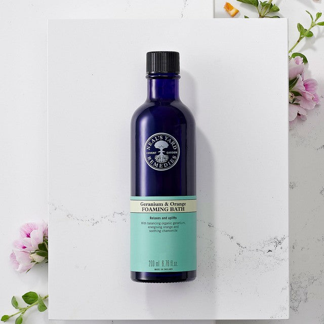 Neal's Yard geranium and orange foaming bath 200ml, imported from the UK