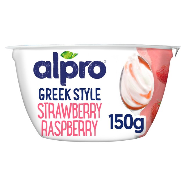 Alpro strawberry raspberry Greek style yoghurt alternative 150g - British product
