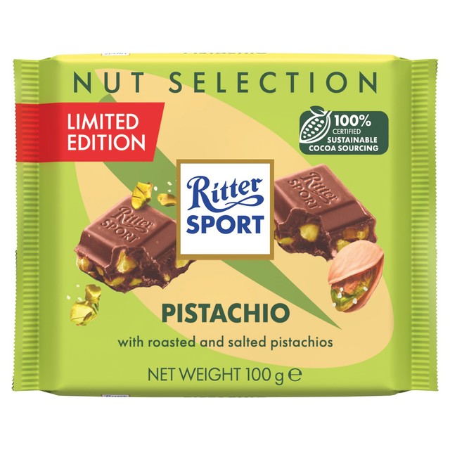 Ritter Sport pistachio milk chocolate bar 100g, imported from the UK