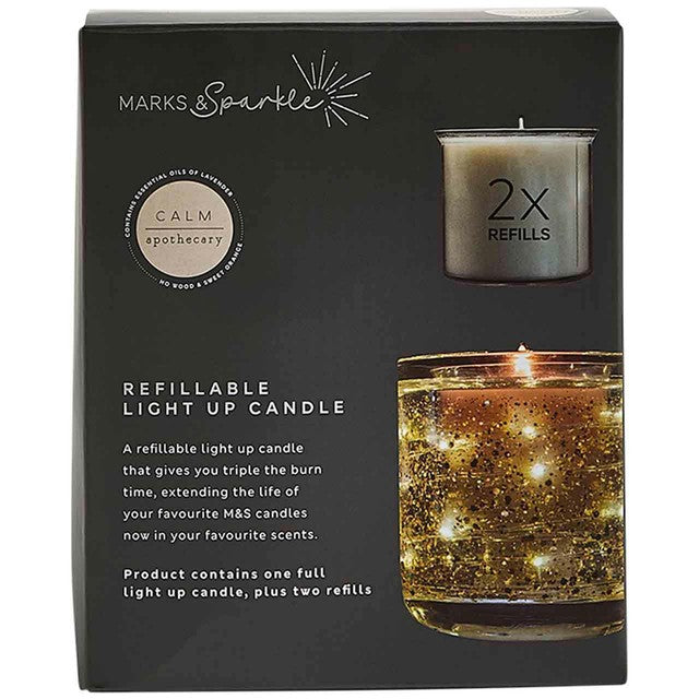 M&S Calm Gold Light Up Candle Set, imported from the UK