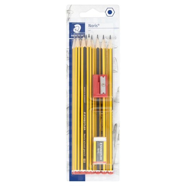 Staedtler Noris HB Pencils Eraser Sharpener Set 10 pack (British brand)