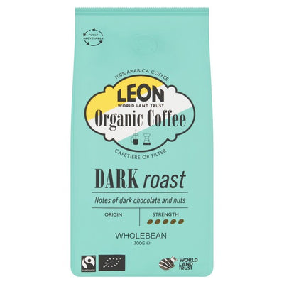 LEON Dark Roast Organic Fairtrade Coffee Beans 200g