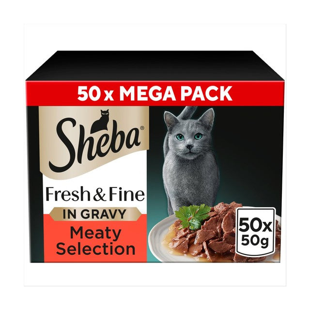 Sheba wet cat food pouches chicken, beef & duck 50 x 50g (British brand)