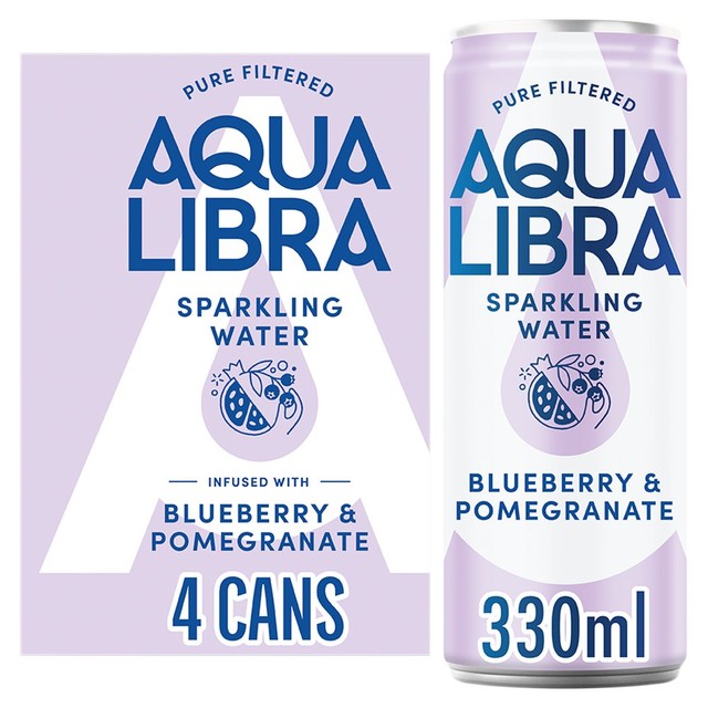 Aqua Libra blueberry and pomegranate sparkling water 4x330ml cans - British product