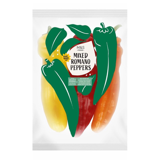 M&S mixed pointed peppers 3 per pack, imported from the UK
