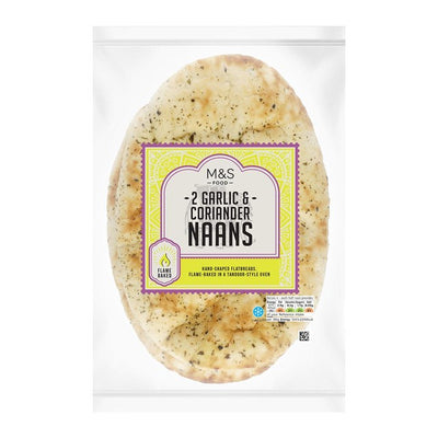 M&S Hvitløk & Koriander Naanbrød Pakke med 2