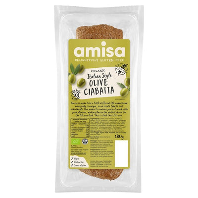Amisa Organic Gluten Free Olive Ciabatta Part Baked 180g