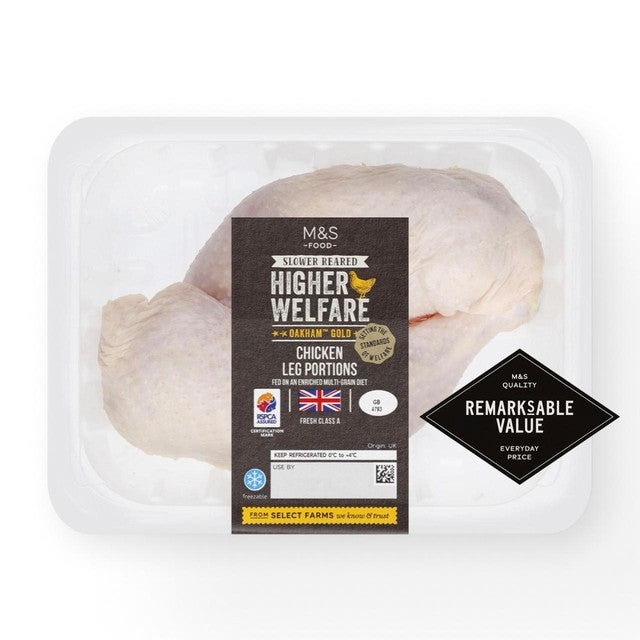 M&S Oakham Gold chicken leg portions 600g, imported from the UK