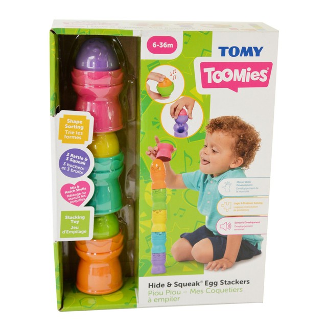 Tomy Hide & Squeak Egg Stackers stacking toy (British brand)