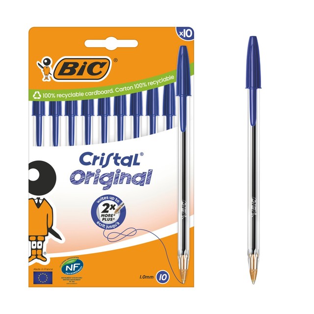 BIC Cristal ballpoint pens blue box of 10 - British product