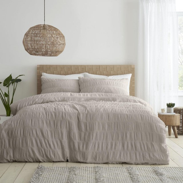 Catherine Lansfield Seersucker Natural Double Duvet Set - British product
