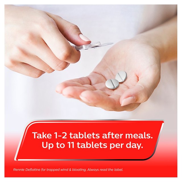 Rennie Deflatine trapped wind relief tablets, imported from the UK