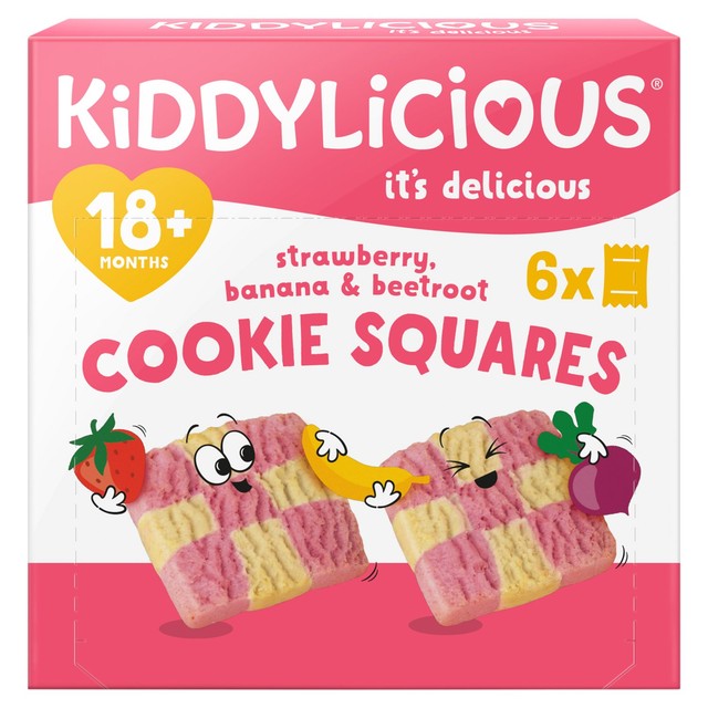 Kiddylicious strawberry, banana & beetroot cookie squares 6 x 24g pack, UK version
