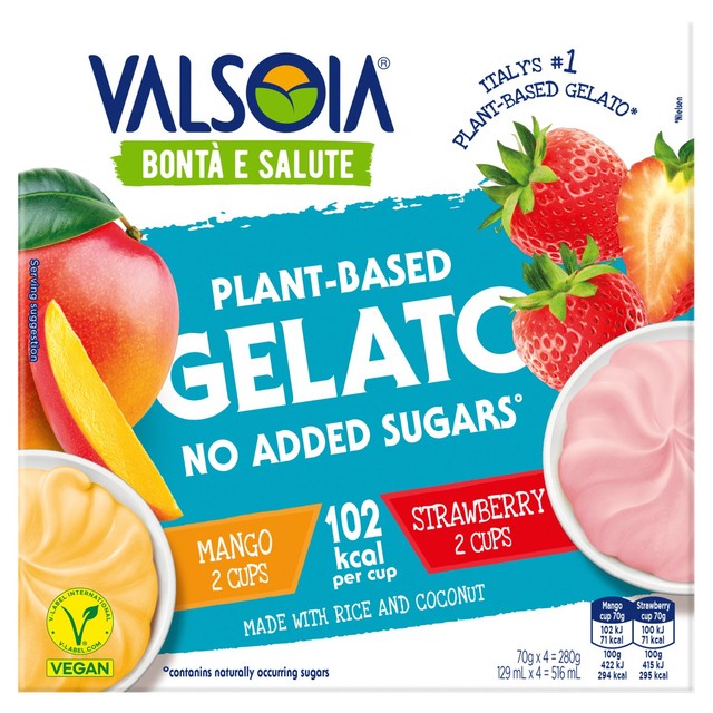 Valsoia mango and strawberry gelato mini cups 576ml (British brand)
