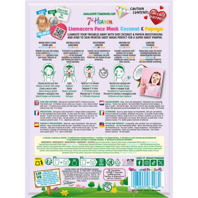 7th Heaven Llamacorn sheet mask, UK version