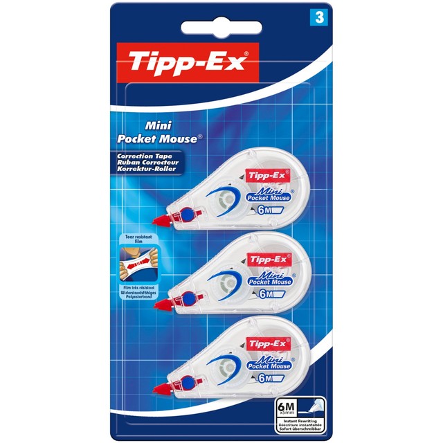 Bic UK Tipp-Ex Mini Pocket Mouse correction tape roller 3-pack (British brand)