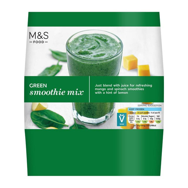 M&S green smoothie mix mango spinach 489g, imported from the UK