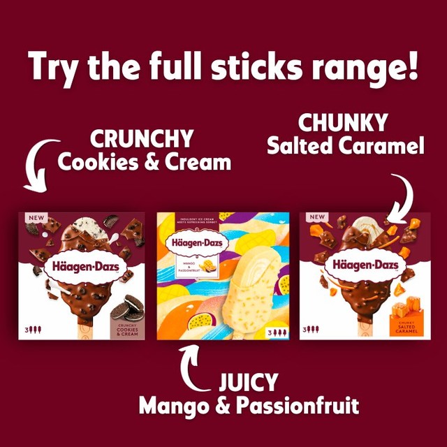 Häagen-Dazs Crunchy Cookies & Cream ice cream sticks 3 x 80ml, UK version